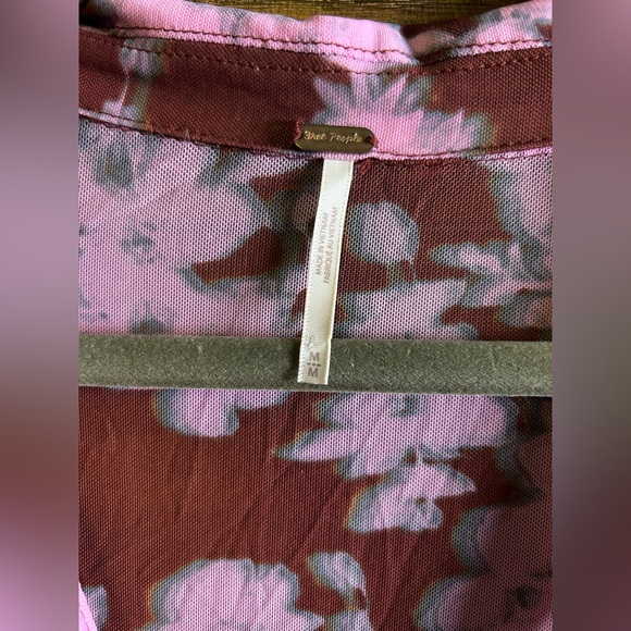Free People Floral Mesh Blouse in Pink and Burgundy - Picture 2 of 5